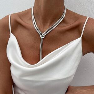 New! Silver Knot Tassel Snake Herringbone Necklace NWOT